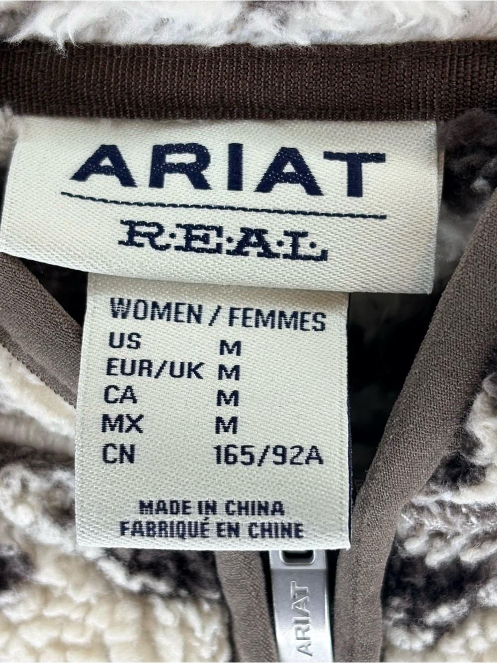 Ariat Real Berber Aztec Hooded Pullover Cream&Brown Fleece Half Zip Jacket Med - Picture 5 of 9